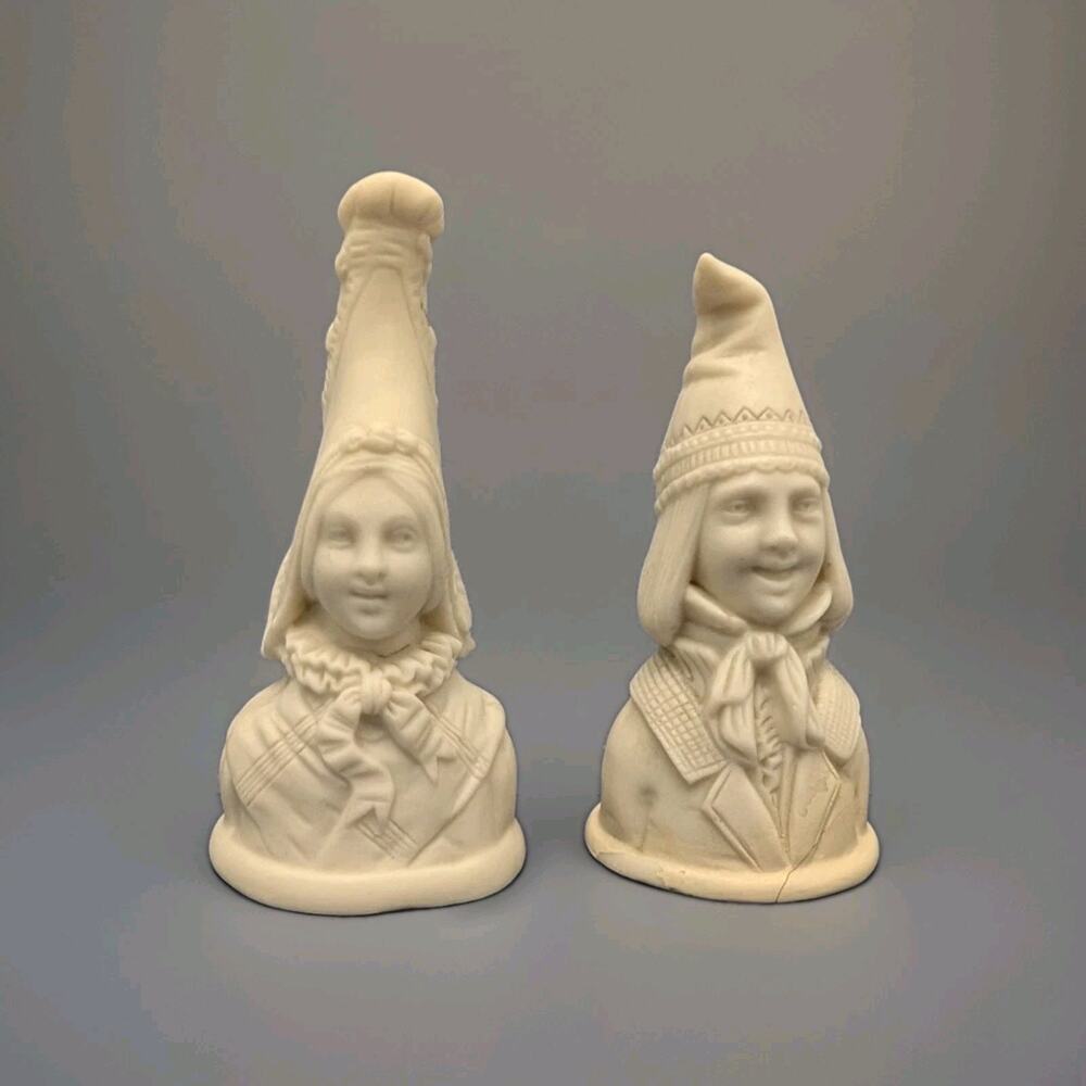 Parian Porcelain Candle Snuffers Pair Normandy Maid & Alpine Boy Busts Antique